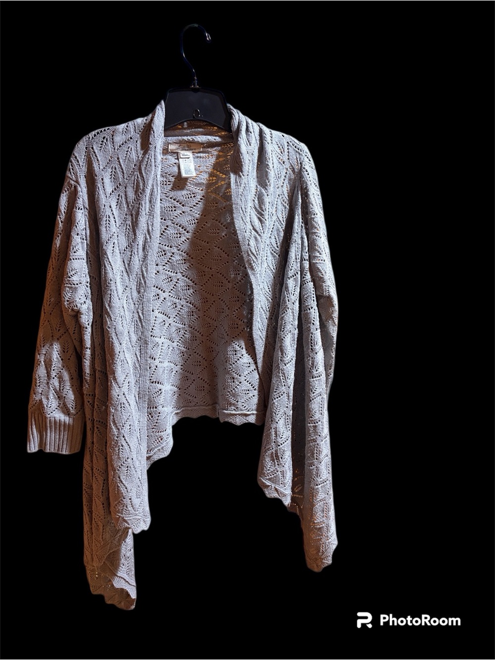 Forever 21 Light Gray Open-Front Crochet Cardigan size large EUC